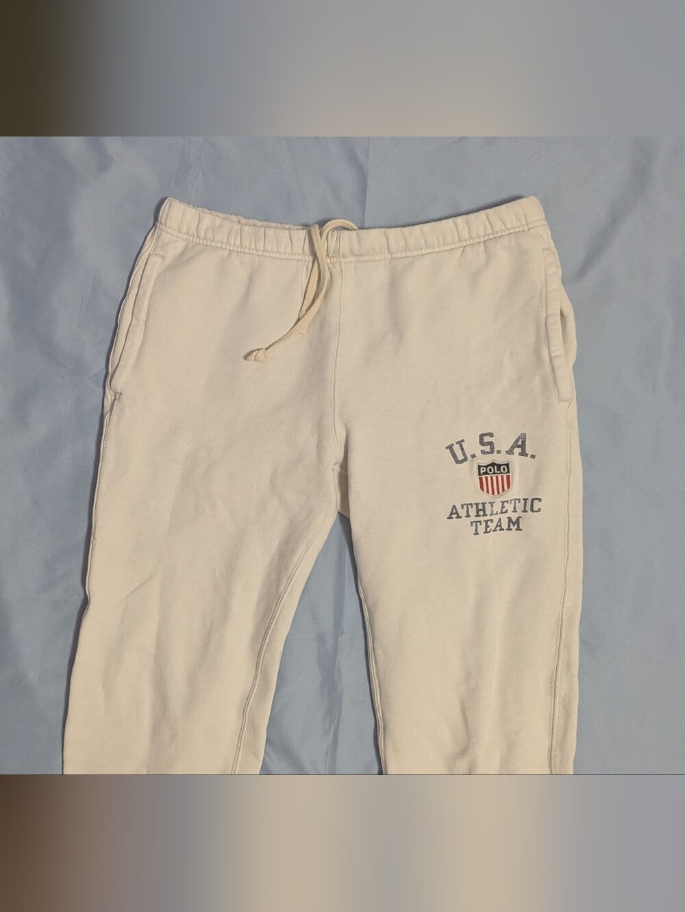Polo Ralph Lauren USA Athletic Team Shield Fleece Sweatpants Mens S white Jogger
